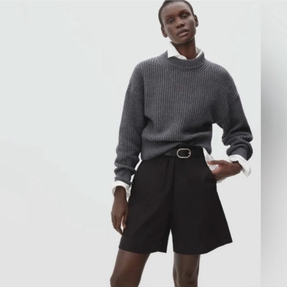 Everlane The Texture Cotton Crew Gray Contrast Trim Chunky Knit Sweater Size M - Picture 1 of 10